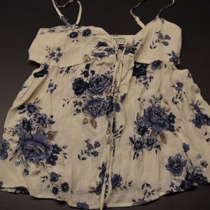 Women's S White/Blue Flower American Eagle Blouse
